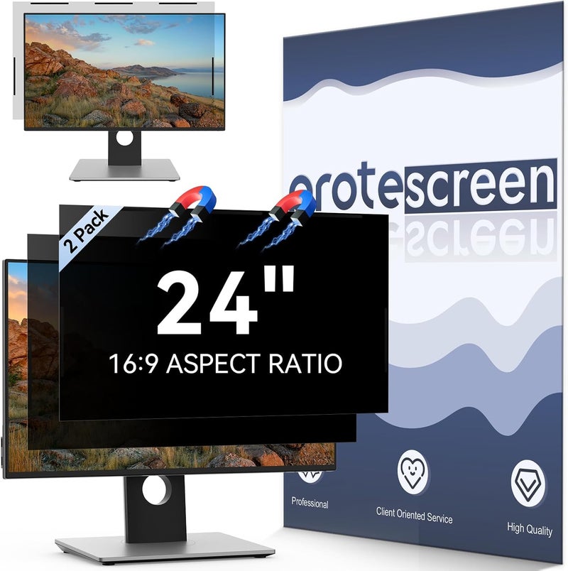 Protescreen [2-Pack] 24 Inch Magnetic Computer Privacy Screen Filter for 16:9 Widescreen Monitor, Removable Eye Protection Anti Glare Blue Light Filter Privacy Shield, Anti Spy Screen Protector Film 24 in - Image 1